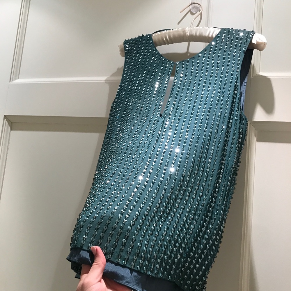 New Parker Beaded Top Size S Green $498